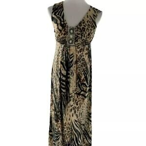 Cato Women's Sleeveless Front  Neck Animal Print Stretch Maxi Dress Size Small